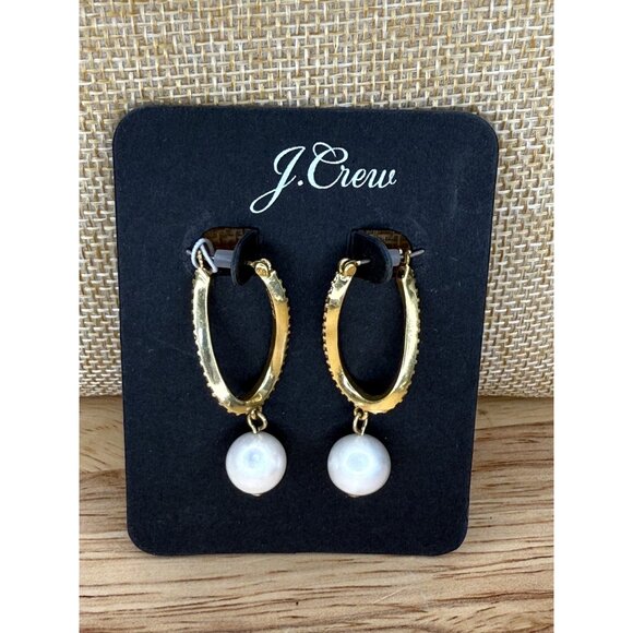J.Crew Jewelry - J.Crew Gold-Tone Hoop Earrings With Faux Pearl Drops & Hypoallergenic Posts